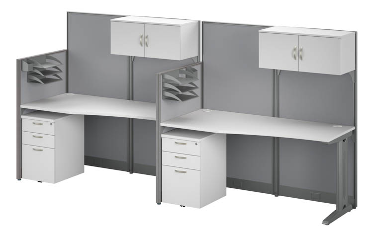 2 Person Straight Cubicle Desks with Storage, Drawers, and Organizers by Bush