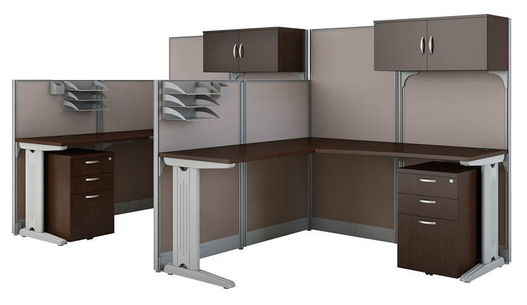 2 Person L-Shaped Cubicle Desks with Storage, Drawers, and Organizers by Bush