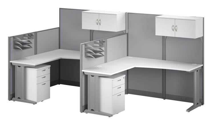 2 Person L-Shaped Cubicle Desks with Storage, Drawers, and Organizers by Bush