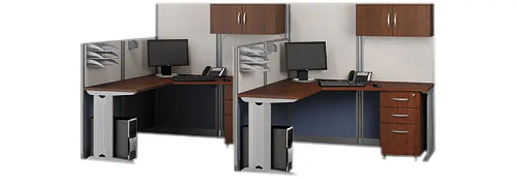 2 Person L-Shaped Cubicle Desks with Storage, Drawers, and Organizers by Bush
