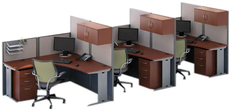 3 Person L-Shaped Cubicle Desks with Storage, Drawers, and Organizers by Bush