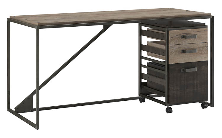 62in W Industrial Desk with 3 Drawer Mobile File Cabinet by Bush