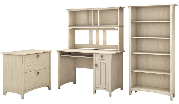 Mission Desk with Hutch, Lateral File Cabinet and 5 Shelf Bookcase by Bush