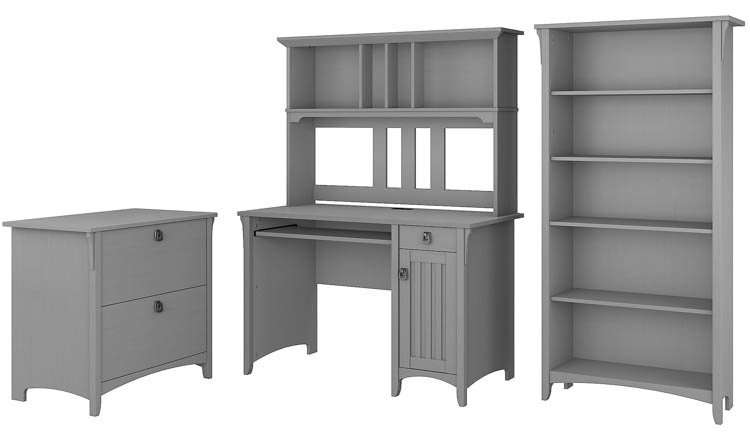 Mission Desk with Hutch, Lateral File Cabinet and 5 Shelf Bookcase by Bush