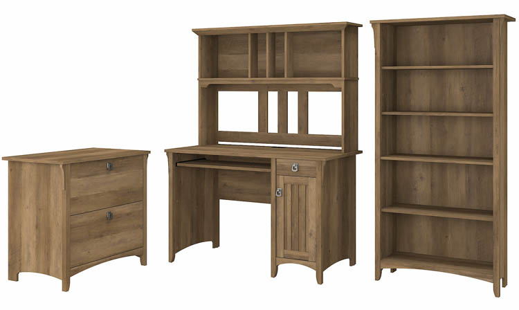 Mission Desk with Hutch, Lateral File Cabinet and 5 Shelf Bookcase by Bush