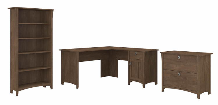 60in W L-Shaped Desk with Lateral File Cabinet and 5 Shelf Bookcase by Bush
