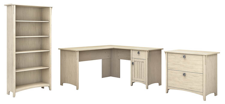 60in W L-Shaped Desk with Lateral File Cabinet and 5 Shelf Bookcase by Bush