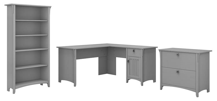 60in W L-Shaped Desk with Lateral File Cabinet and 5 Shelf Bookcase by Bush