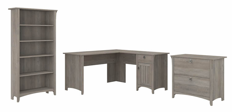 60in W L-Shaped Desk with Lateral File Cabinet and 5 Shelf Bookcase by Bush