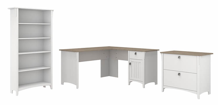 60in W L-Shaped Desk with Lateral File Cabinet and 5 Shelf Bookcase by Bush