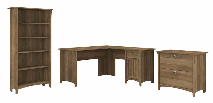 60in W L-Shaped Desk with Lateral File Cabinet and 5 Shelf Bookcase by Bush