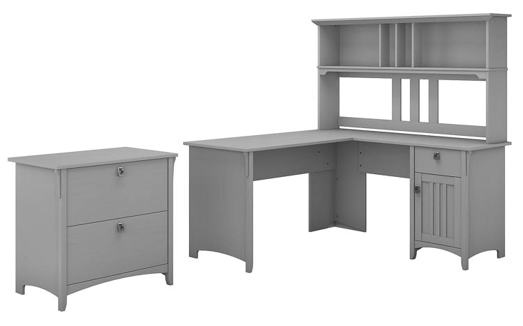 60in W L Shaped Desk with Hutch and Lateral File Cabinet by Bush