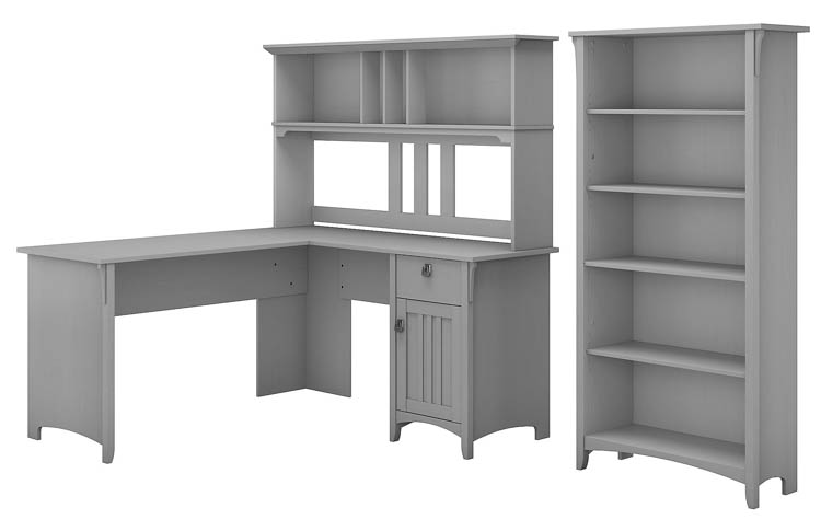60in W L Shaped Desk with Hutch and 5 Shelf Bookcase by Bush