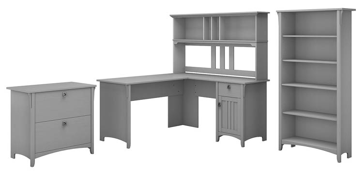 60in W L-Shaped Desk with Hutch, Lateral File Cabinet and 5 Shelf Bookcase by Bush