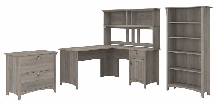 60in W L-Shaped Desk with Hutch, Lateral File Cabinet and 5 Shelf Bookcase by Bush