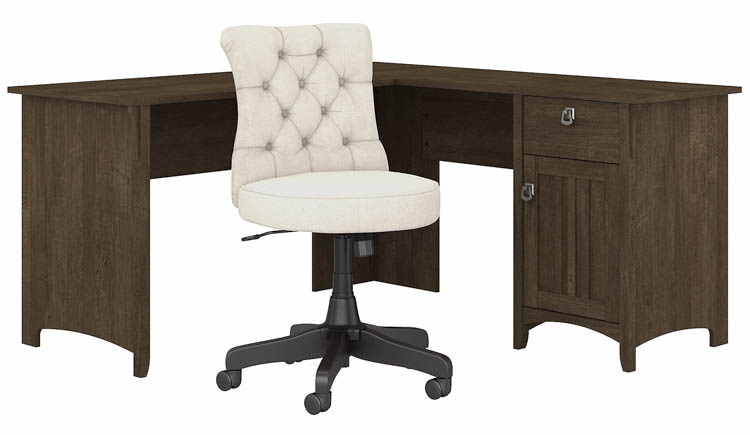 60in W L-Shaped Desk with Mid Back Tufted Office Chair by Bush