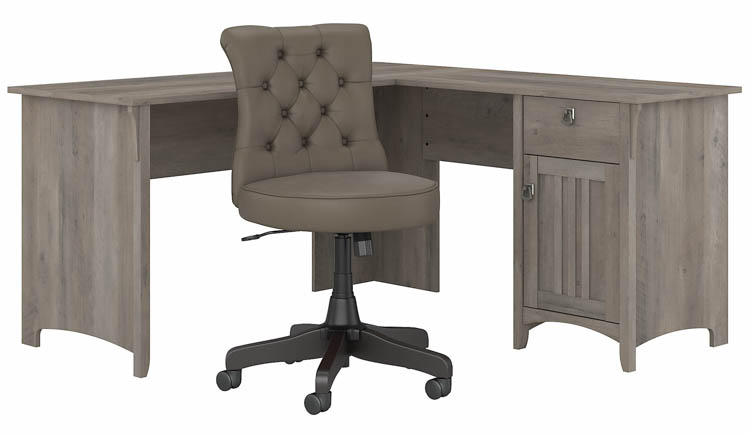 60in W L-Shaped Desk with Mid Back Tufted Office Chair by Bush