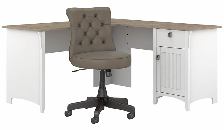 60in W L-Shaped Desk with Mid Back Tufted Office Chair by Bush