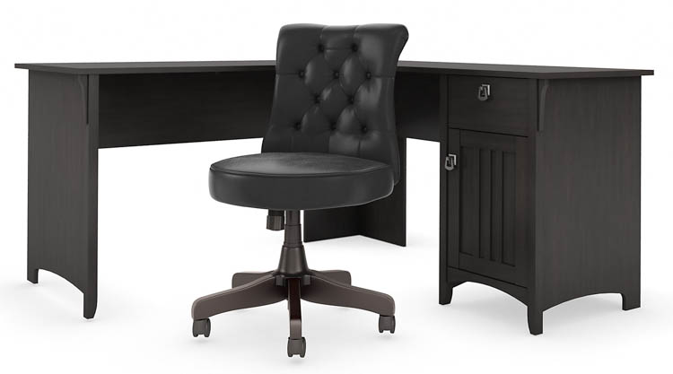 60in W L-Shaped Desk with Mid Back Tufted Office Chair by Bush
