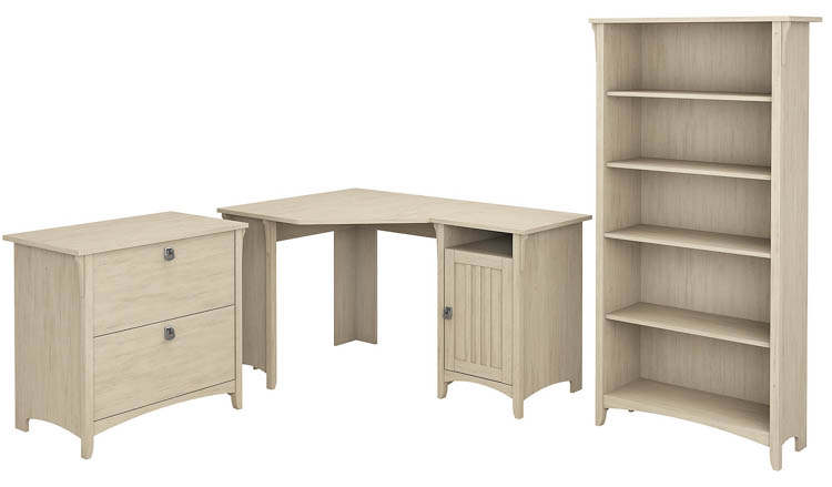 55in W Corner Desk with Lateral File Cabinet and 5 Shelf Bookcase by Bush