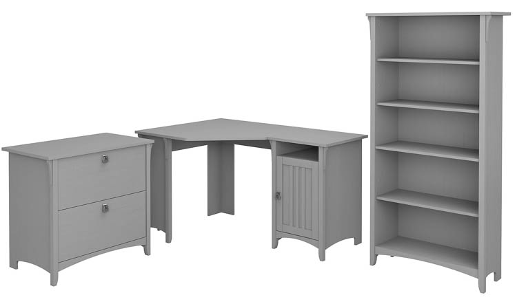 55in W Corner Desk with Lateral File Cabinet and 5 Shelf Bookcase by Bush