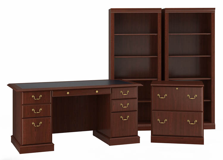 Executive Desk with Lateral File Cabinet and Bookcase Set by Bush
