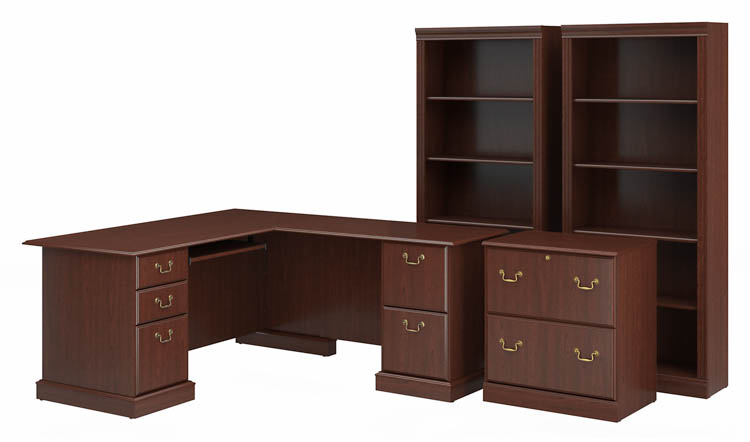 L-Shaped Executive Desk with Lateral File Cabinet and Bookcase Set by Bush