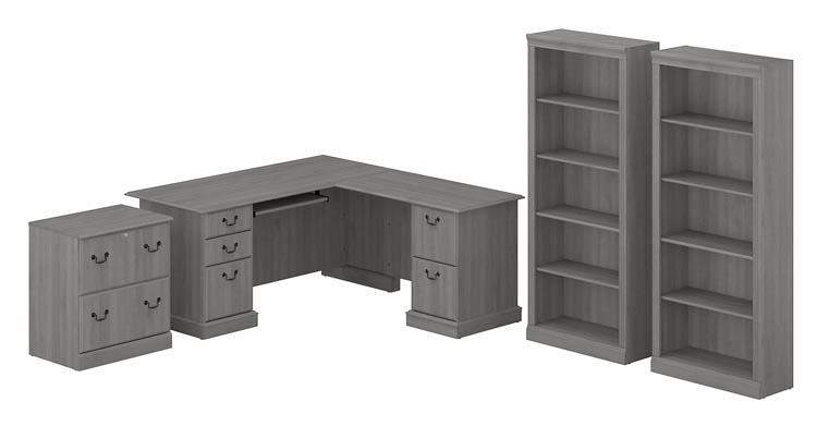 L-Shaped Executive Desk with Lateral File Cabinet and Bookcase Set by Bush