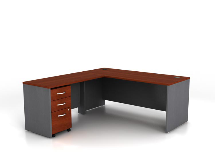 72in W L-Shaped Desk and Assembled 3 Drawer Mobile File Cabinet by Bush