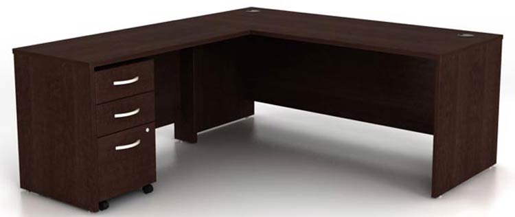 72in W L-Shaped Desk and Assembled 3 Drawer Mobile File Cabinet by Bush
