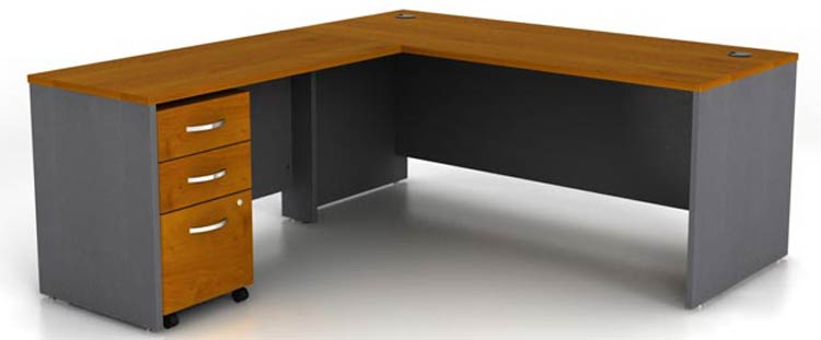 72in W L-Shaped Desk and Assembled 3 Drawer Mobile File Cabinet by Bush