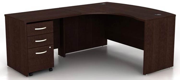 60in W L-Shaped Bow Front Desk with Assembled 3 Drawer Mobile File Cabinet by Bush