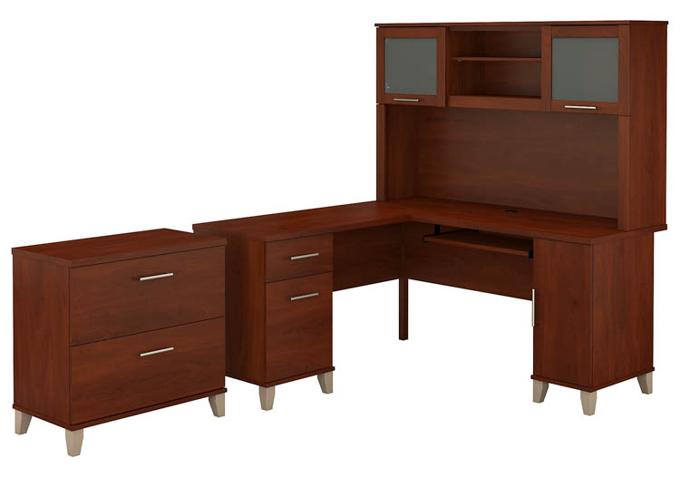 60in W L-Shaped Desk with Hutch and Lateral File Cabinet by Bush