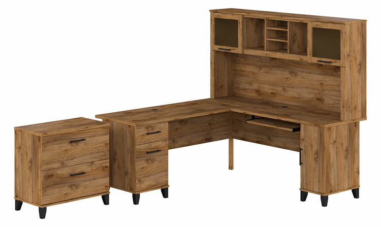 72in W L-Shaped Desk with Hutch and Lateral File Cabinet by Bush