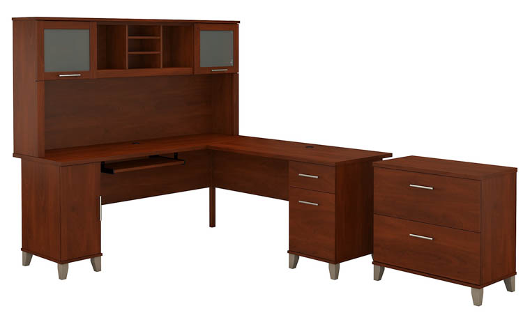 72in W L-Shaped Desk with Hutch and Lateral File Cabinet by Bush