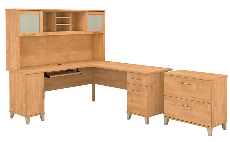 72in W L-Shaped Desk with Hutch and Lateral File Cabinet by Bush