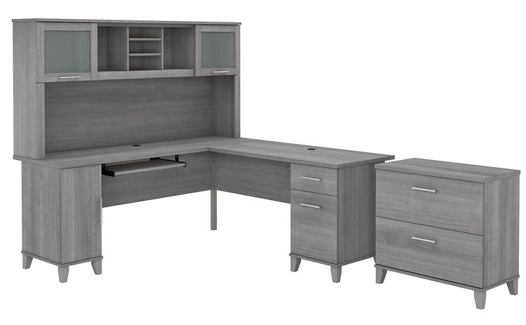 72in W L-Shaped Desk with Hutch and Lateral File Cabinet by Bush