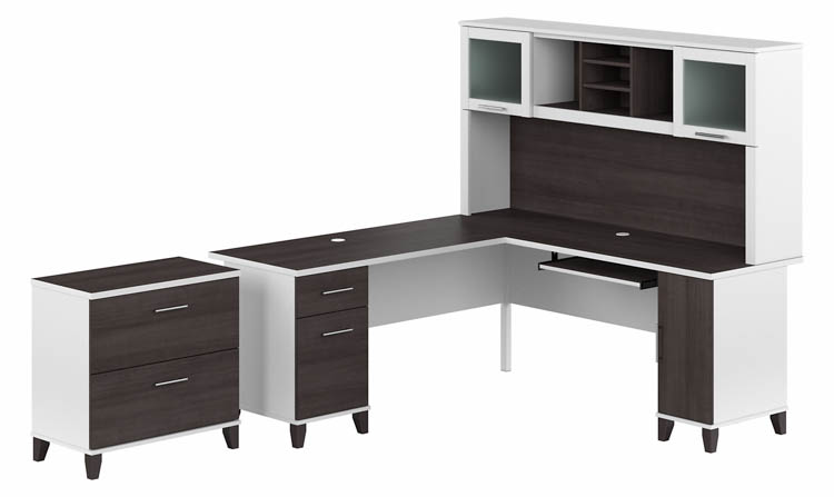 72in W L-Shaped Desk with Hutch and Lateral File Cabinet by Bush