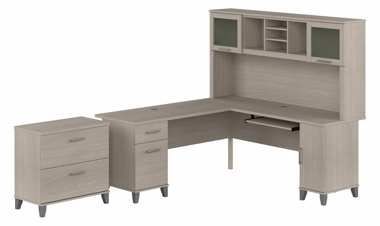 72in W L-Shaped Desk with Hutch and Lateral File Cabinet by Bush