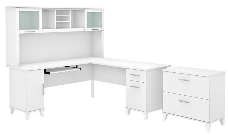 72in W L-Shaped Desk with Hutch and Lateral File Cabinet by Bush