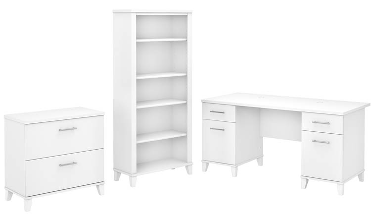 60in W Office Desk with Lateral File Cabinet and 5 Shelf Bookcase by Bush