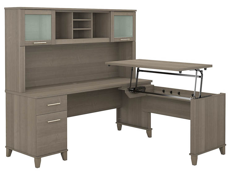 6ft W 3 Position Sit to Stand L-Shaped Desk with Hutch by Bush