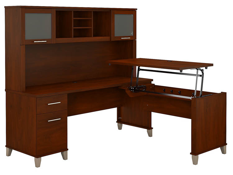 6ft W 3 Position Sit to Stand L-Shaped Desk with Hutch by Bush