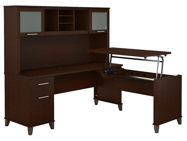 6ft W 3 Position Sit to Stand L-Shaped Desk with Hutch by Bush