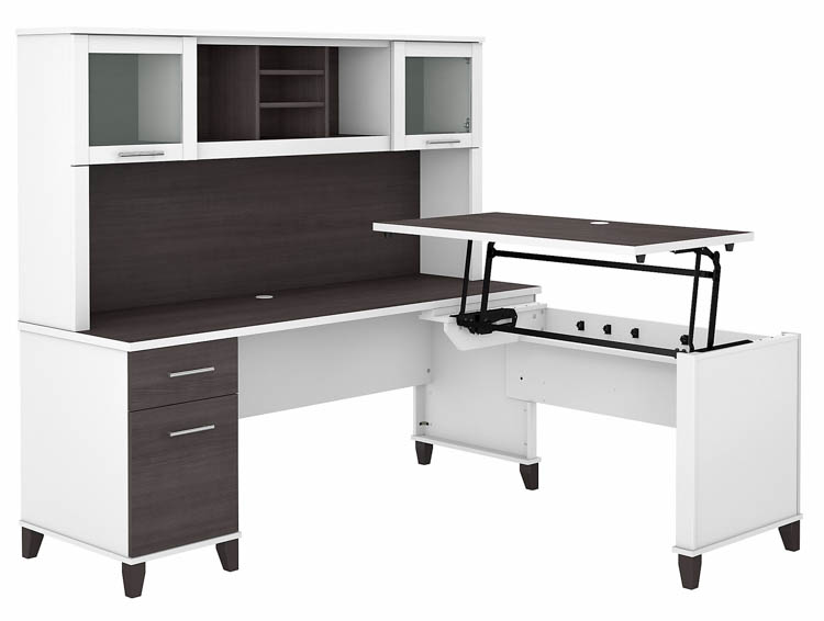 6ft W 3 Position Sit to Stand L-Shaped Desk with Hutch by Bush