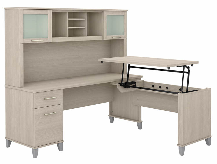 6ft W 3 Position Sit to Stand L-Shaped Desk with Hutch by Bush