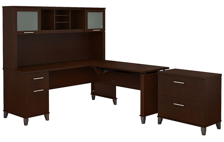 6ft W 3 Position Sit to Stand L-Shaped Desk with Hutch and Lateral File Cabinet by Bush