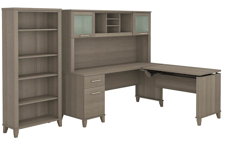 6ft W 3 Position Sit to Stand L-Shaped Desk with Hutch and Bookcase by Bush