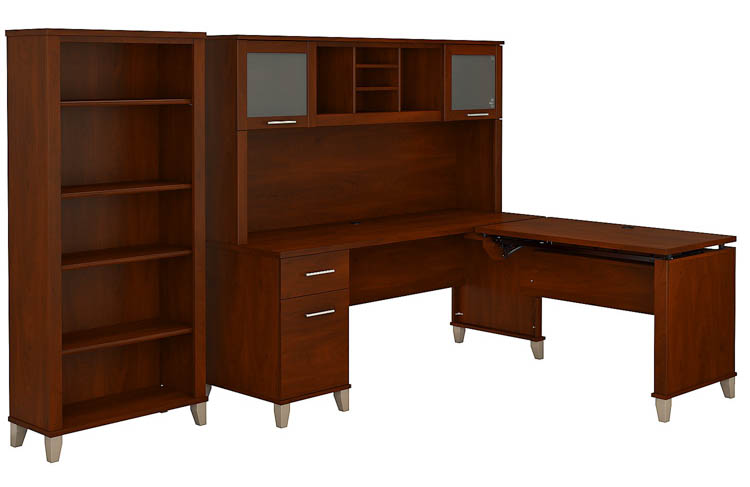6ft W 3 Position Sit to Stand L-Shaped Desk with Hutch and Bookcase by Bush