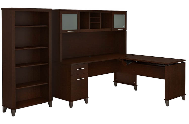 6ft W 3 Position Sit to Stand L-Shaped Desk with Hutch and Bookcase by Bush